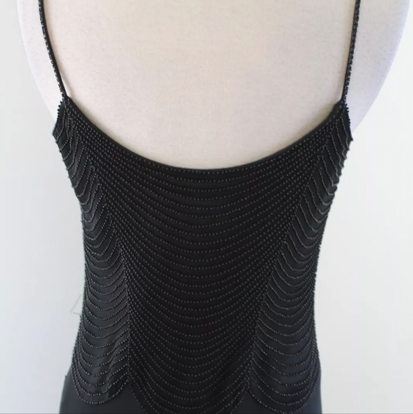 Vtg Cache Black Sequin Beaded Evening Dress Formal Gown Size 2 Scalloped Gatsby - Picture 7 of 14